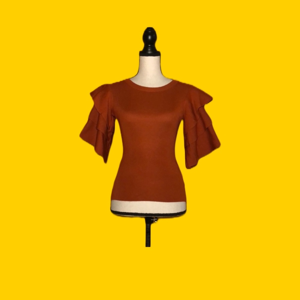 SettleDown  ruffle sleeve knit crew-neck sweater